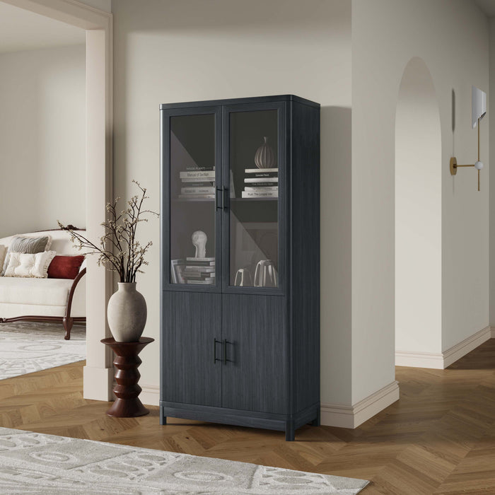 Armoire bibliotheque Jodie style mi-siecle moderne 79 cm en gris charbon (6 etageres)