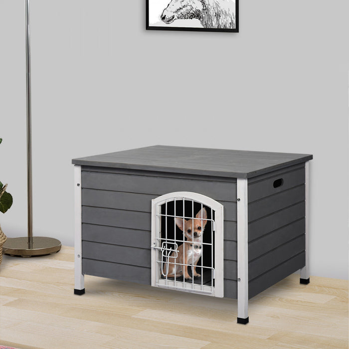 Pawhut Niche Pliante Pour Chien 31\", Maison Portable Pour Animal De Compagnie, Cage En Fil De Bois Pour Chiens Miniatures Et De Petite Taille Avec Portes Verrouillables