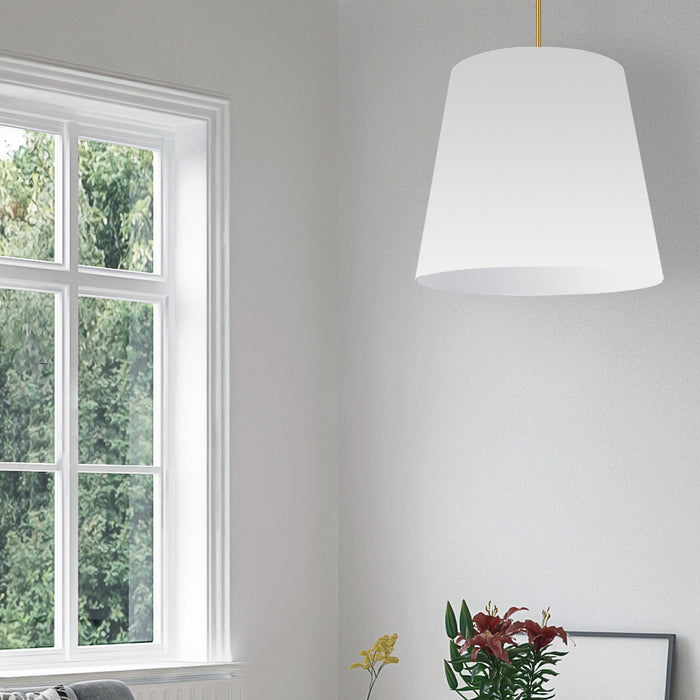Grand luminaire suspendu de Dainolite avec très grand abat-jour cylindrique effilé blanc et 1 ampoule