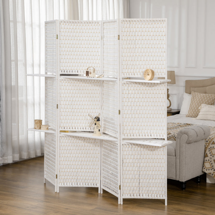HOMCOM Paravent 6 pi avec 4 panneaux et etageres, separateur mural, blanc