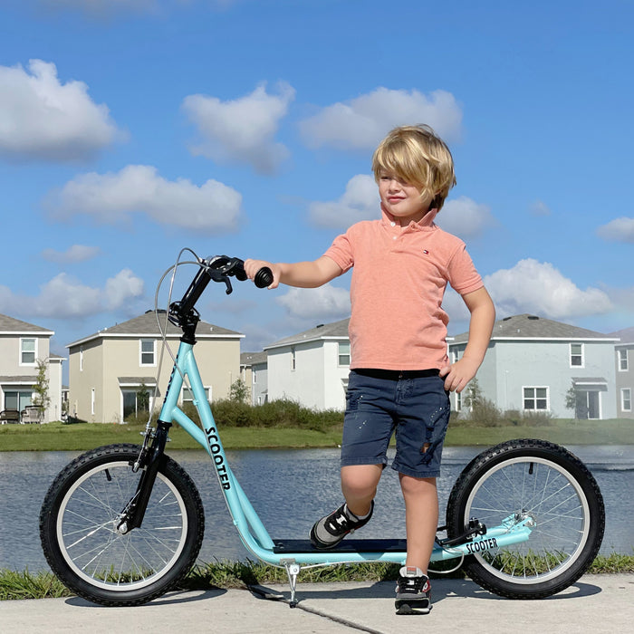 Aosom Scooter Guidon Reglable Enfants Jouet Pour 5+ Avec Freins Doubles Avant Et Arriere Roues Gonflables Bleu