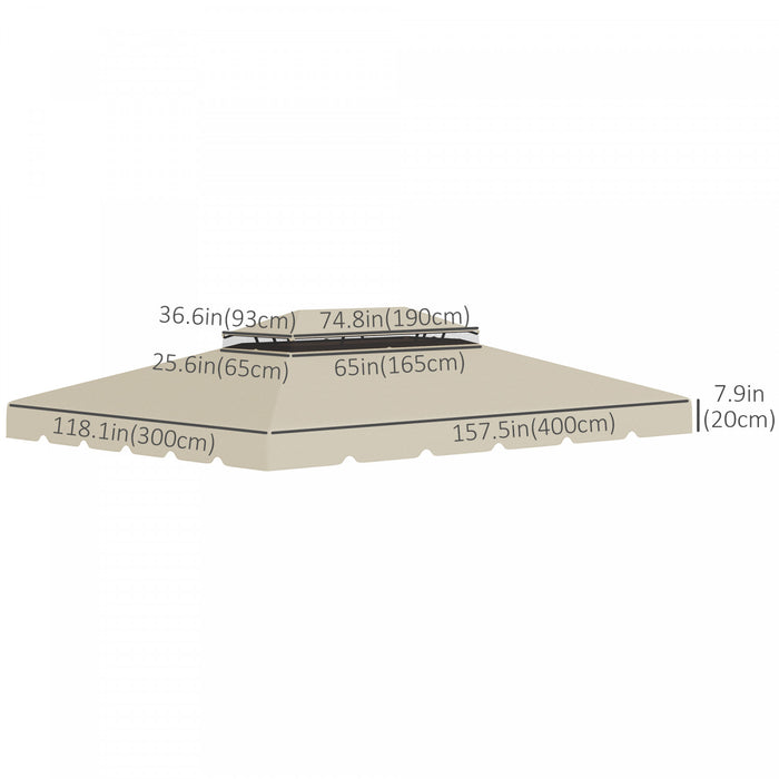 Outsunny 12.8' X 9.5' Toit De Rechange Pour Tonnelle, Couverture Superieure Pour Tonnelle Avec Double Toit Ventile Pour Terrasse De Jardin Exterieur (toit Uniquement), Beige