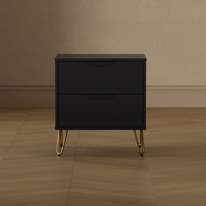 Table de nuit Avira style milieu du siecle moderne 20\" en noir (2 tiroirs)