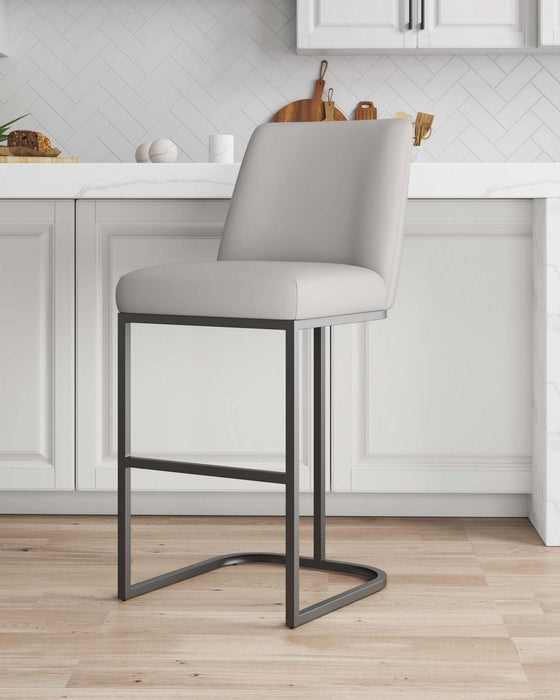 Tabouret de bar moderne en metal et tissu Serena, gris clair