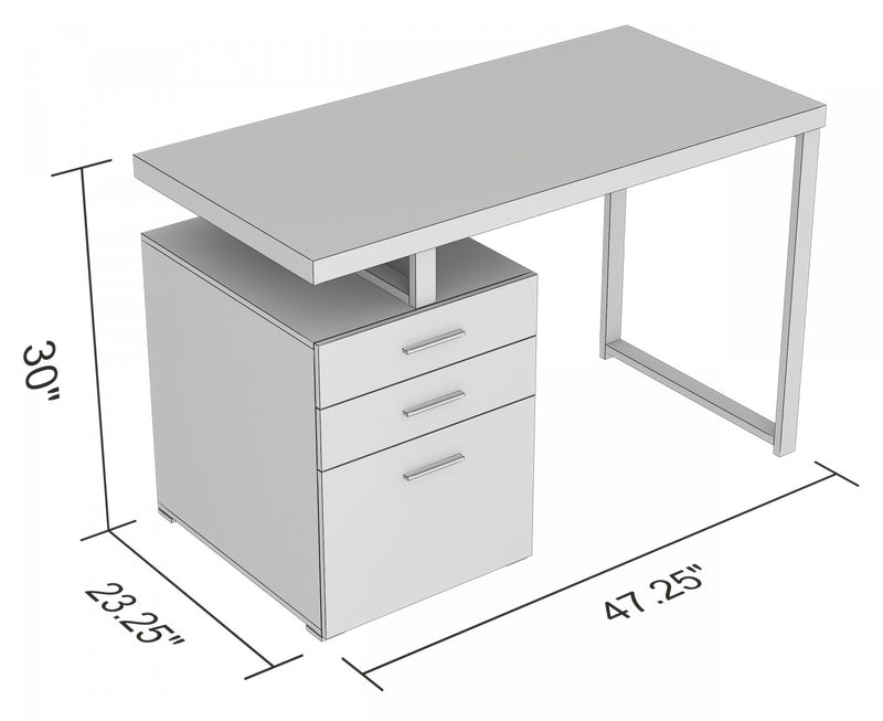 Bureau d’ordinateur de 47 po avec 3 tiroirs - bois gris foncé avec base en métal argenté