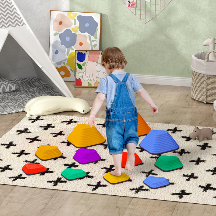 Qaba 11 Pcs Tremplins, Parcours D'obstacles Pour Enfants, Pierres De Gue D'equilibre Antiderapantes En Forme De Cœur, Blocs D'equilibre Empilables, Jouets Sensoriels