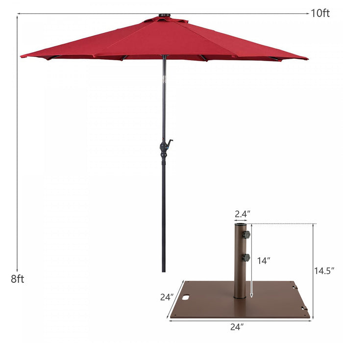 Costway Parasol Solaire de Patio 10ft Lumieres Solaires Exterieur avec Pied de Parasol Mobile de 50 LBS