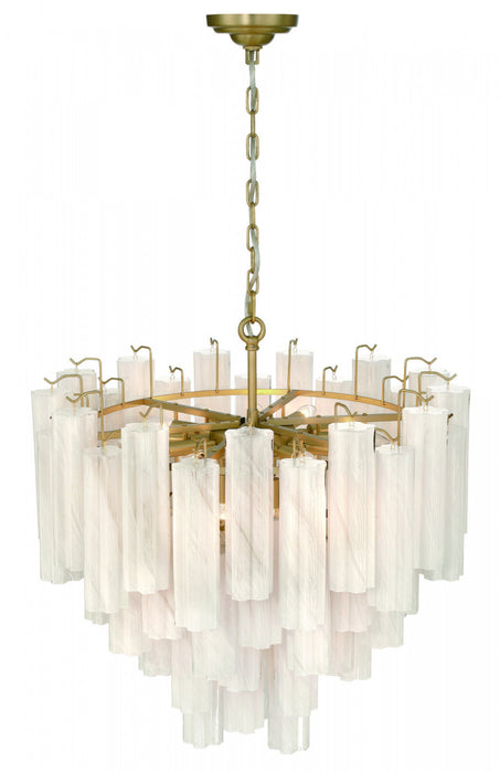 Lustre Sophia A 16 lampes, Laiton Et Verre Blanc Vaporeux De Style Tronchi