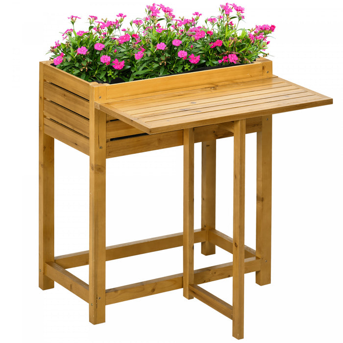 Outsunny Jardiniere en bois, lit de jardin sureleve avec table pliante
