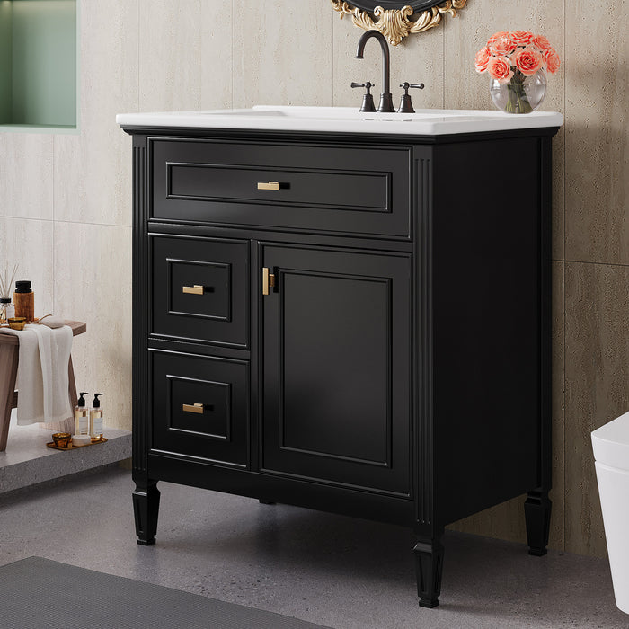 Olivia Meuble-lavabo de 30\" avec vasque en ceramique et bois caoutchouc massif, Noir