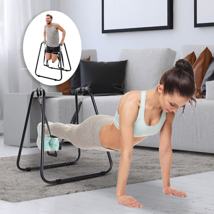 Soozier Sation De Pompe Traction Bar Support D'entrainement Avec Sangles Home Gym Noir