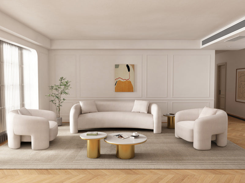 Ensemble de canape 3 pieces Sylvia Modern Glam en ivoire