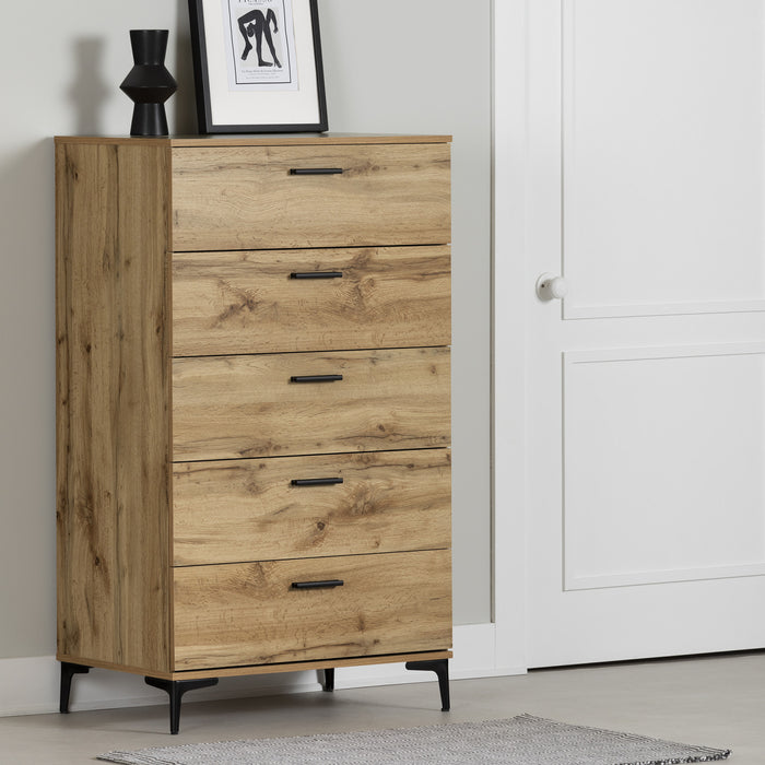 Commode verticale Musano à 5 tiroirs - chêne nordique