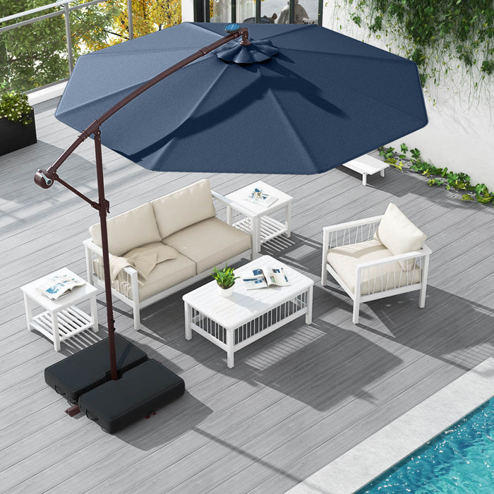 Costway Parasol suspendu deporte 10FT avec 32 LED, sac de sable, base croisee pour exterieur