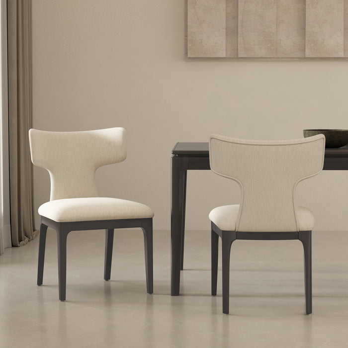 Chaise laterale en bois et chenille creme style mid-century Eloria - Lot de 2