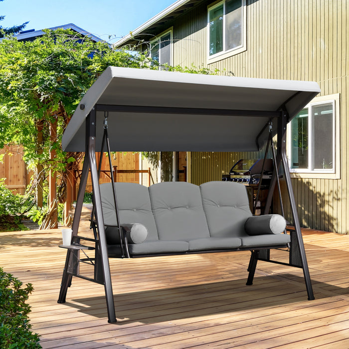 Outsunny Balancelle De Porche 3 Places Avec Auvent Inclinable, Gris Clair