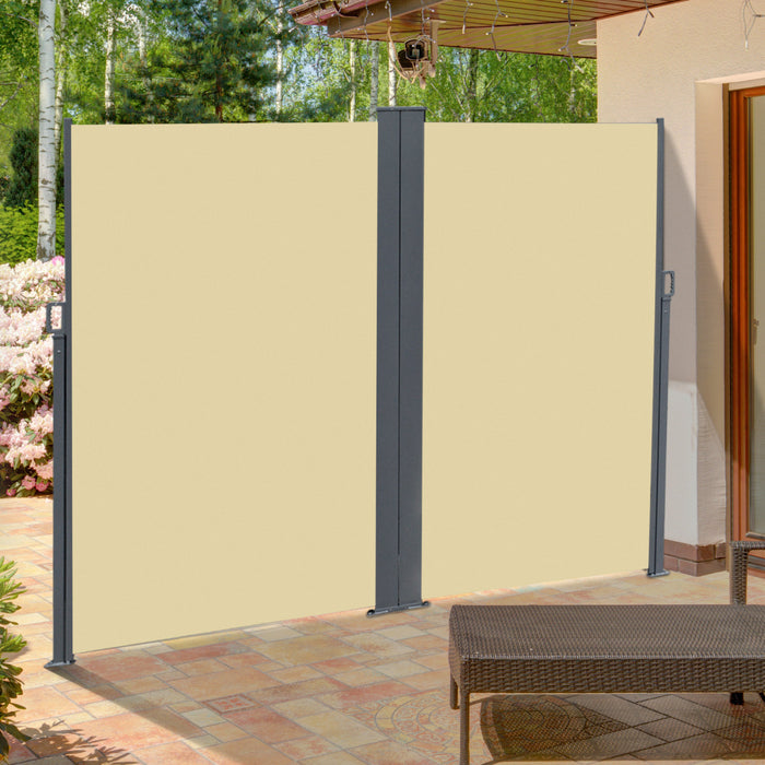 Outsunny Auvent Double Face Retractable Pour Terrasse, Cloture D'ecran De Confidentialite Pliable, Separateur D'angle De Mur De Confidentialite, Pare-soleil Exterieur De Jardin Beige