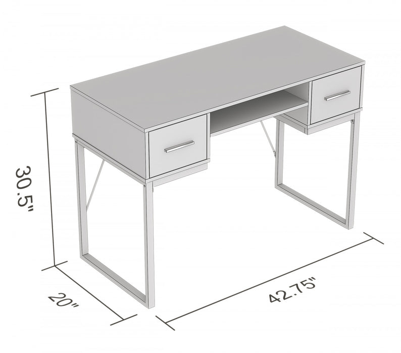Bureau d’ordinateur de 43 po avec 2 tiroirs et 1 tablette - gris foncé avec base en métal noir