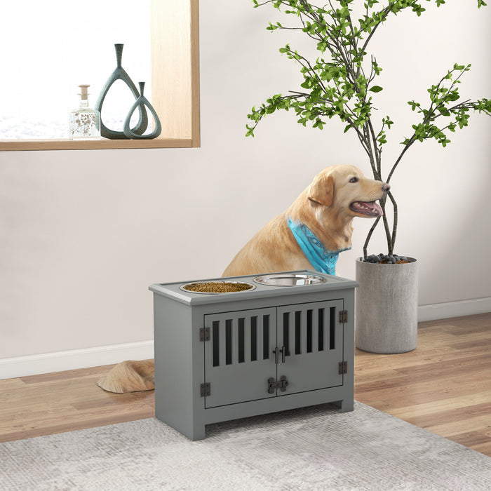 Pawhut Gamelles Surelevees Pour Chien, Mangeoire Surelevee Avec 2 Gamelles En Acier Inoxydable, Armoire De Rangement, Porte, Pour Chiens De Tres Grande Taille, Gris