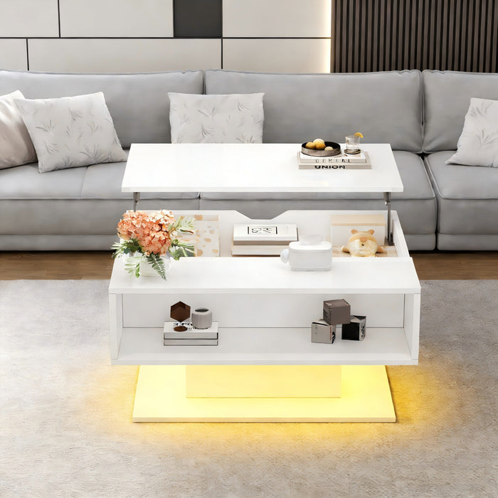 Ethan table basse relevable avec eclairage LED, blanc