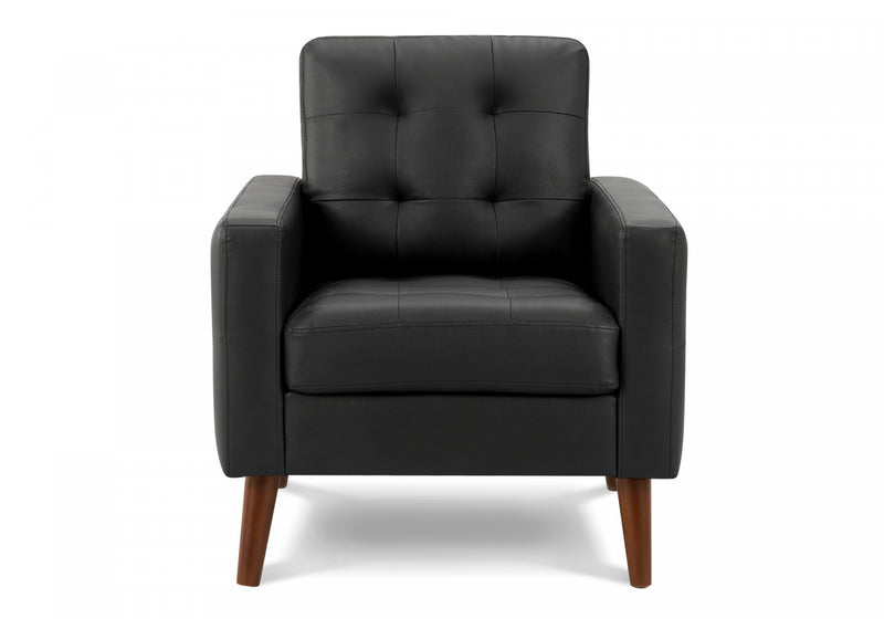 31\" De Large Chaise D'Appoint Rembourre, Aspect Cuir Noir, Pieds En Bois De Noyer