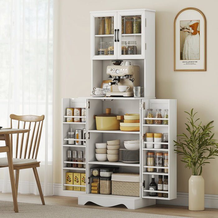 HOMCOM Buffet de Cuisine de 71\", Buffet avec 8 Etageres de Porte, Blanc