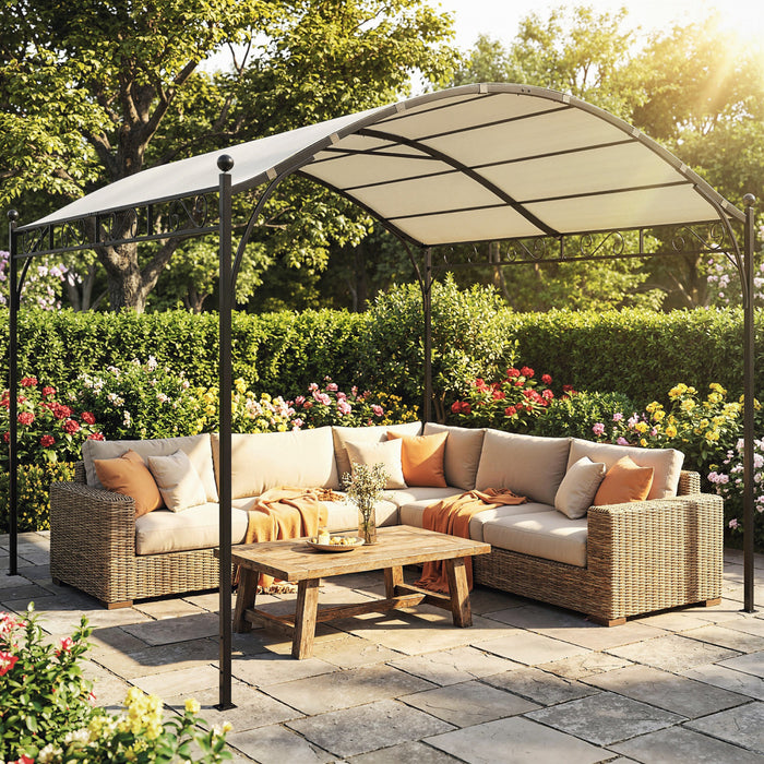 Outsunny Pergola 3 x 3 m avec Toile UPF30+, Structure en Acier, Blanc Creme