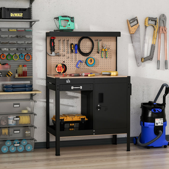 Homcom Etabli De Garage Avec Tiroir De Rangement, Armoire Verrouillable
