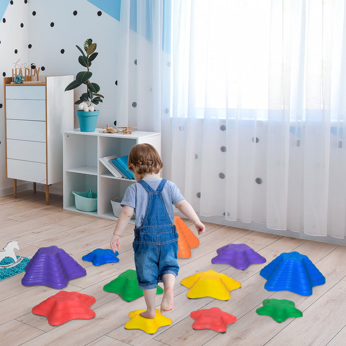 Outsunny 11 Pcs Pierres D'equilibre Pour Enfants, 11 Pieces De Course D'obstacles Antiderapantes De Style Etoile De Mer, Blocs D'equilibre Empilables Pour La Coordination Et L'equilibre