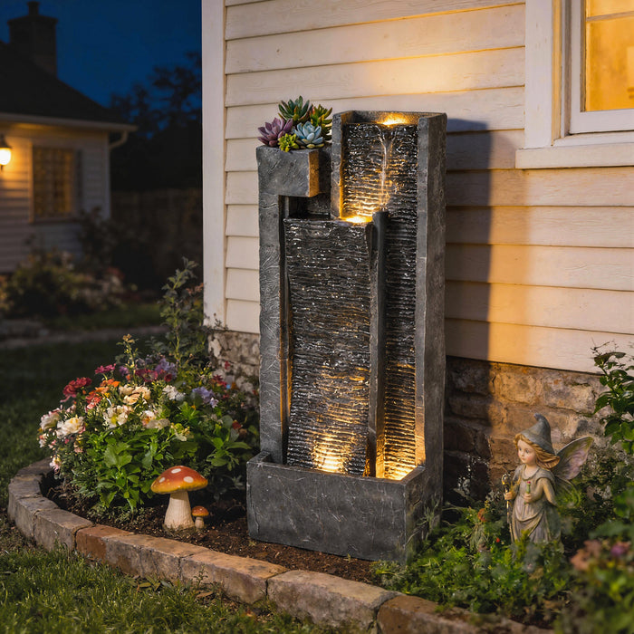 Outsunny Fontaine d'eau avec lumieres LED, caracteristique de cascade