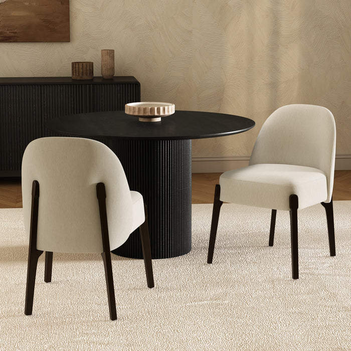 Chaise laterale contemporaine moderne Oslo en bois et chenille creme - Lot de 2