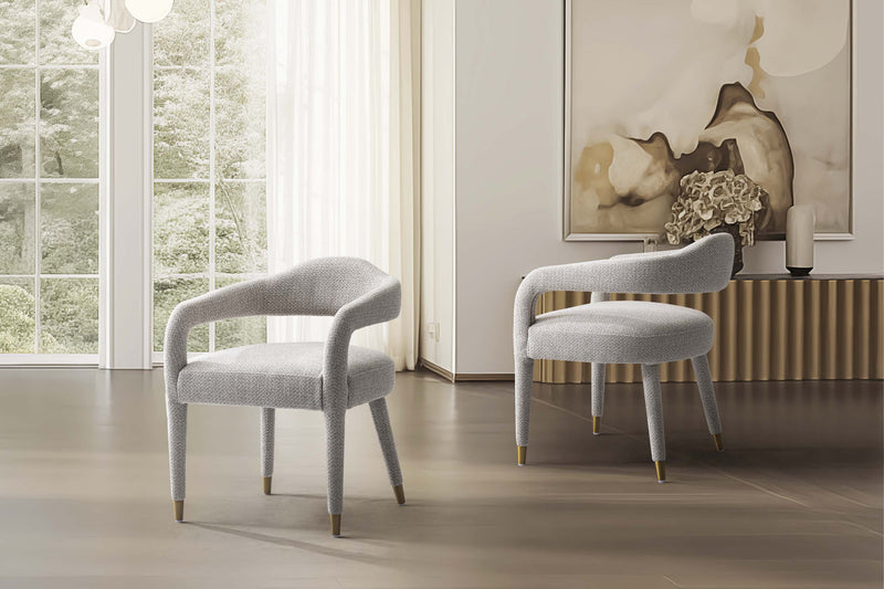 Fauteuil Aspen d’inspiration mi-siecle moderne en tweed argente – Lot de 2