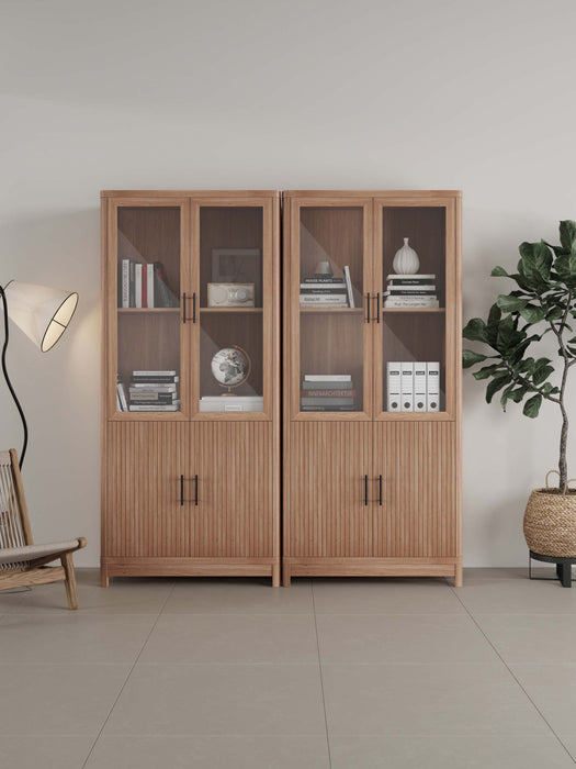 Ensemble de 2 bibliotheques-armoires Jodie style milieu du siecle 31\" en erable (6 etageres)