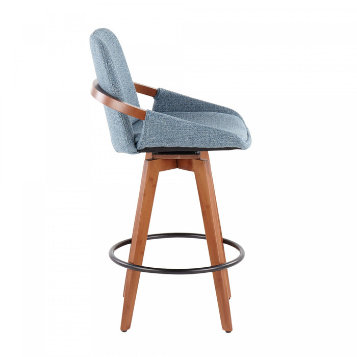 Tabouret de style du milieu du 20e siècle Cosmo de hauteur comptoir en tissu - noyer et bleu
