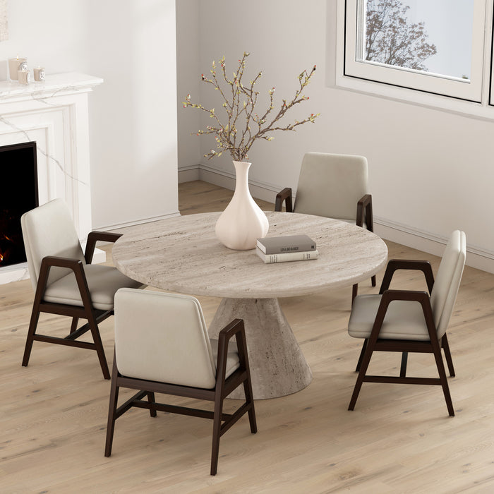 Fauteuil moderne Stella en velours avec accoudoirs en bois, coloris champagne - Lot de 4