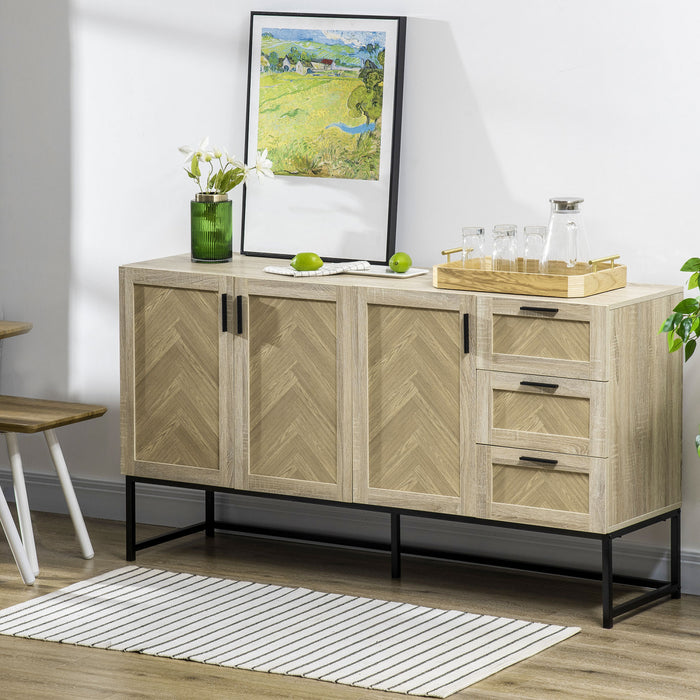 HOMCOM Buffet avec tiroirs et etageres reglables, chene