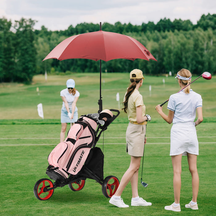 Chariot De Golf Pliable A 3 Roues, 4 Positions De Hauteur Reglables, Chariot De Golf Leger, Chariot De Golf En Aluminium Avec Porte-ombrelle Reglable, Sac Etanche, Glaciere Integree, Frein A Pied, Ouverture Et Fermeture Rapides.