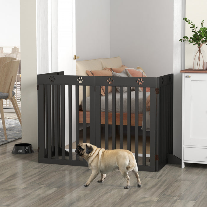 Pawhut Barriere Autoportante Extra Large Pour Chien De 80\", Cloture De Securite Pliable Avec 4 Pieds De Support Pour Porte, Escaliers, Noir