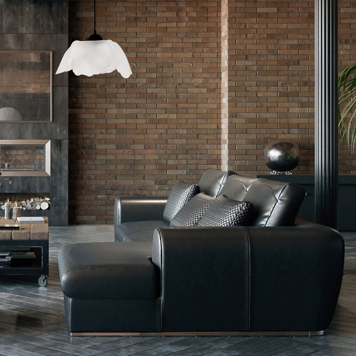 Luminaire suspendu Passion de Dainolite en acrylique noir givré qui diffuse la lumière, avec fini noir mat et 1 ampoule