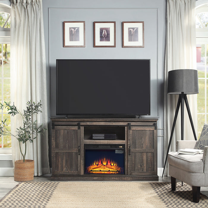Foyer electrique moderne de style ferme Myrtle, 2 pieces, noir et brun antique