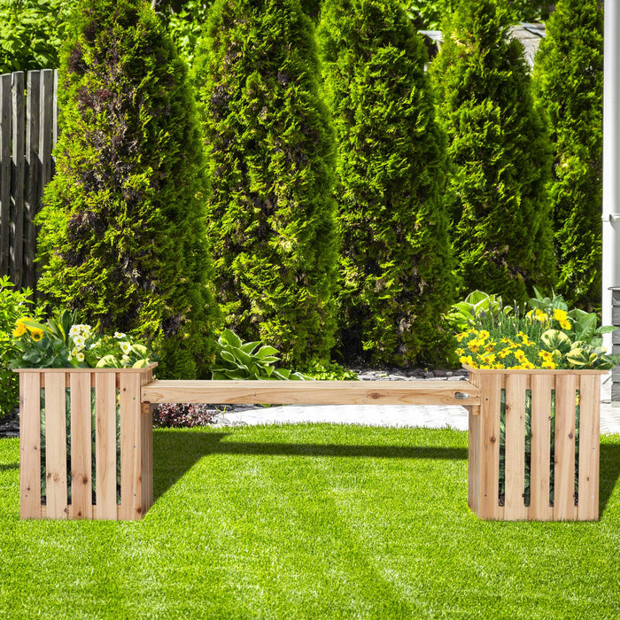 Outsunny Banc De Jardiniere En Bois Avec 2 Jardinieres Pour Patio, Naturel