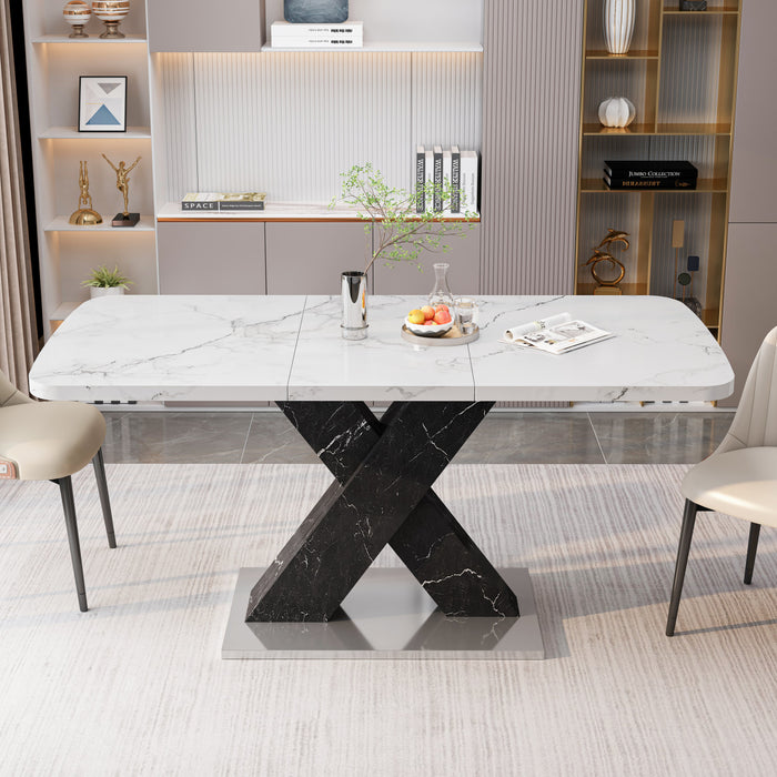 Liam Table a manger rectangulaire moderne extensible avec pieds en X et base en metal, noir