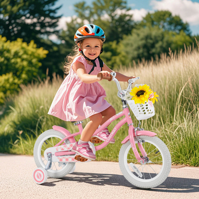 Velo Costway 14\" Pour Enfants Avec Roues D'entrainement Amovibles Et Panier Pour 3-5 Ans