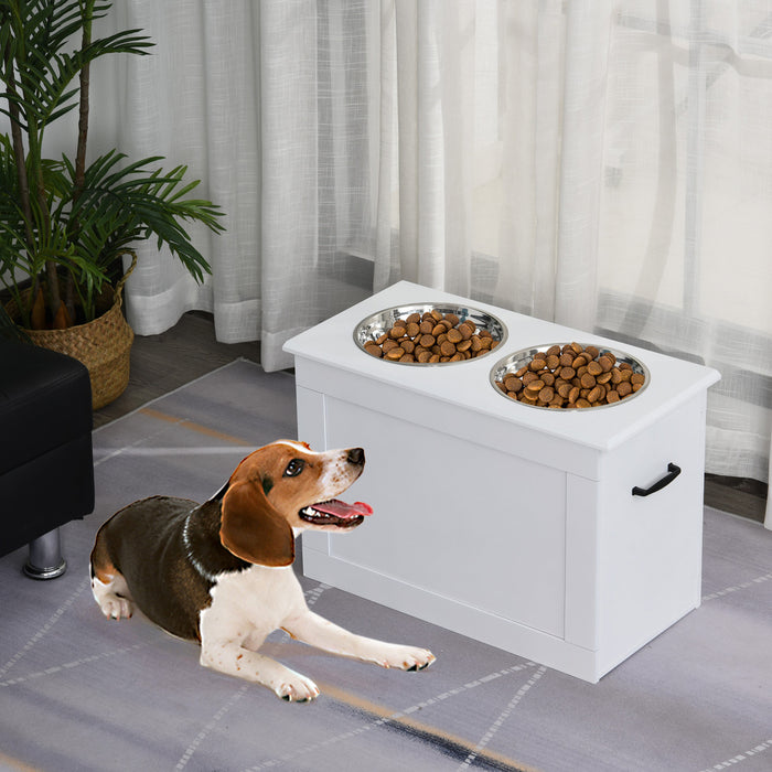 Station De Stockage D'alimentation Pour Animaux De Compagnie Surelevee Pawhut Avec Base De 2 Bols En Acier Inoxydable Pour Grands Chiens Et Autres Grands Animaux De Compagnie, Blanc