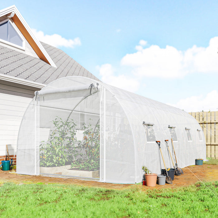 Outsunny Serre Tunnel de Jardin avec Tiges de Support, Blanc
