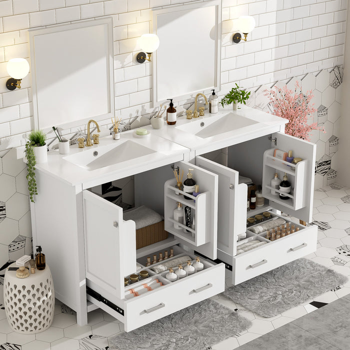 Solstice Meuble-Lavabo Simple 60 po avec Portes et Tiroir a Fermeture Amortie, Blanc