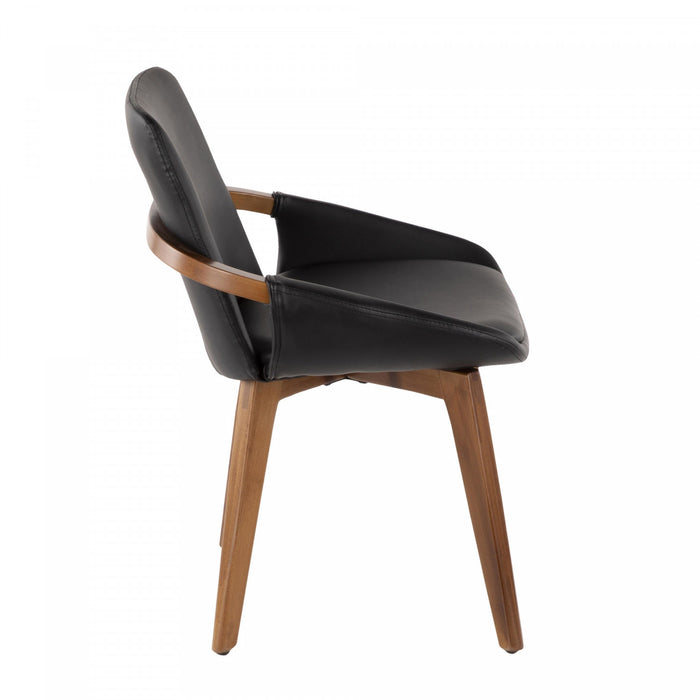 Chaise de salle à manger de style du milieu du 20e siècle Cosmo en similicuir - noyer et noir