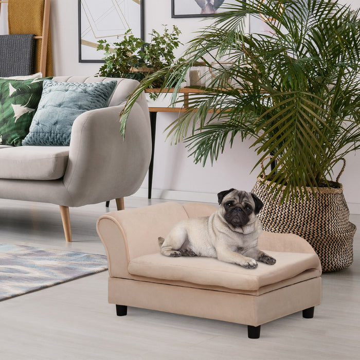 Pawhut Canape Pour Animal De Compagnie, Canape Pour Chien, Lit Sureleve Pour Animal De Compagnie Avec Fonction De Rangement, Chien De Petite Taille, Chats, Rembourrage Mousse, Salon, Beige
