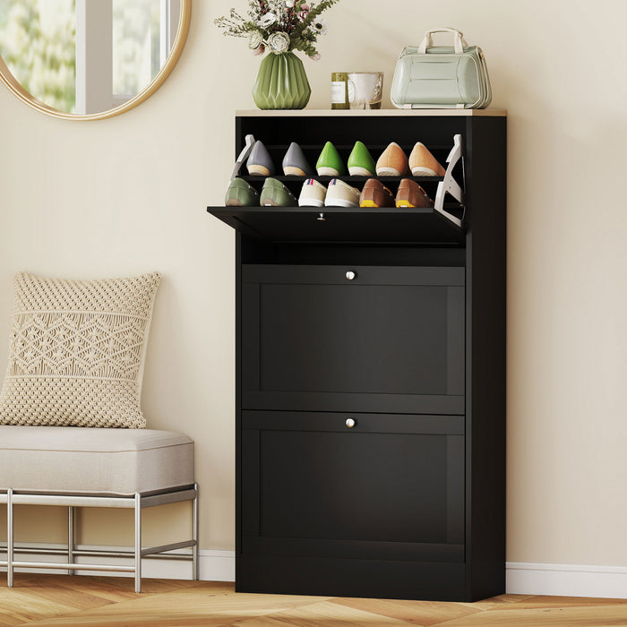 HOMCOM Armoire a chaussures moderne pour 18 paires de chaussures, Noir
