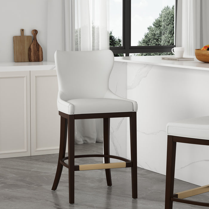 Tabouret de bar Blair moderne en bois avec assise rembourree, coloris blanc